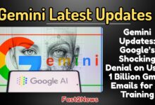 Gemini Updates: Visual representation of Google's denial regarding using Gmail content to train its AI models, featuring the Google AI and Gemini logos with a clear 'no entry' symbol.