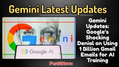 Gemini Updates: Visual representation of Google's denial regarding using Gmail content to train its AI models, featuring the Google AI and Gemini logos with a clear 'no entry' symbol.